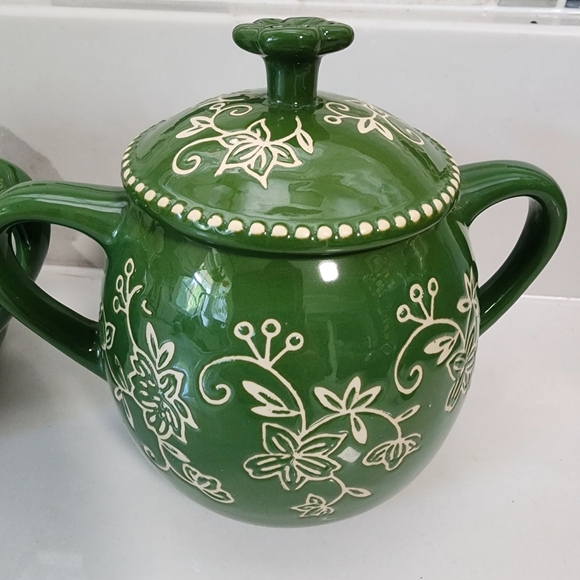 Temptations Green Floral Lace Ceramic Set of 3 - Picture 2 of 8